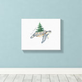 Vrolijk kerstschildpad Zee Canvas Afdruk (Insitu (Houten vloer))