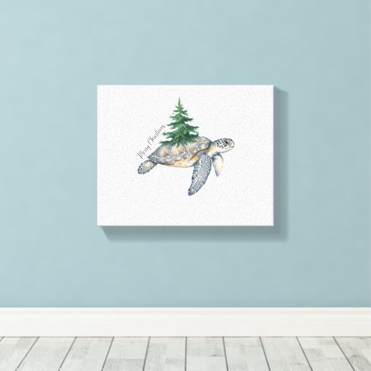 Vrolijk kerstschildpad Zee Canvas Afdruk (Insitu (Houten vloer))