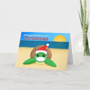Vrolijk kerstschildpad Zee schildpad in gezichtsma Feestdagen Kaart