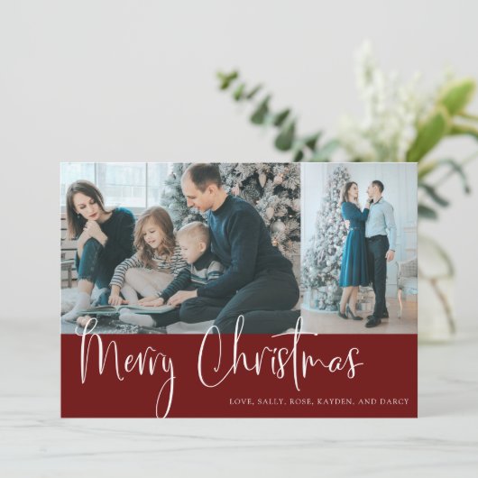 Vrolijk kerstscript 2 Foto Collage Holiday Red (Staand voorkant)