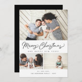 Vrolijk kerstscript 3 Collage Multi-Photo Feestdagenkaart (Voorkant / Achterkant)