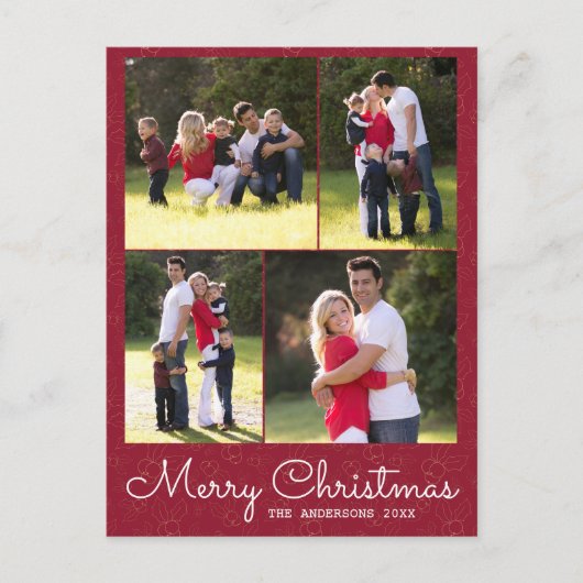 Vrolijk Kerstscript 4 Foto Red Holly Briefkaart (Voorkant)