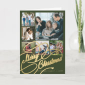 Vrolijk kerstscript 6 foto collage groen feestdagen kaart (Voorkant)