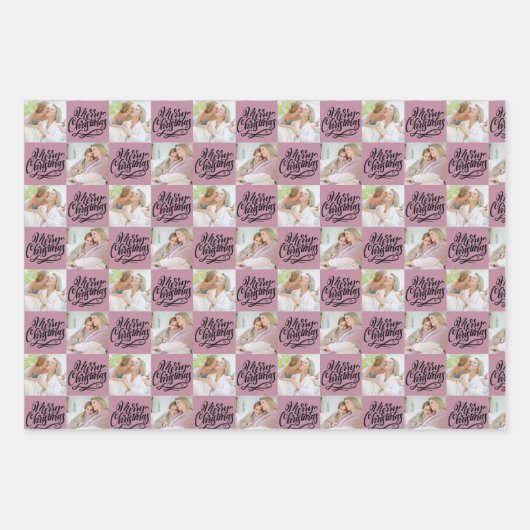 Vrolijk kerstscript 6 Foto Gold Red Roze Inpakpapier Vel (Voorkant 3)