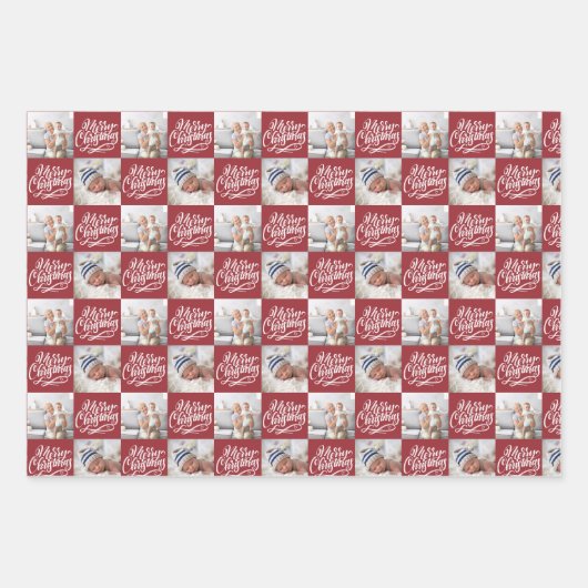 Vrolijk kerstscript 6 Foto Gold Red Roze Inpakpapier Vel (Voorkant 2)