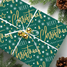 Vrolijk Kerstscript Aangepaste naam Green Faux Gol