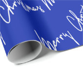 Vrolijk kerstscript Blauwe Zeeviering Witte winter Cadeaupapier (Rol Hoek)