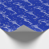 Vrolijk kerstscript Blue Navy Gold Confetti Cadeaupapier (Hoek)
