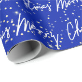 Vrolijk kerstscript Blue Navy Gold Confetti Cadeaupapier (Rol Hoek)