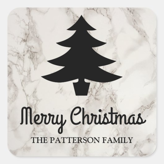 Vrolijk kerstscript | Boom Faux Marmer Patroon Vierkante Sticker (Voorkant)