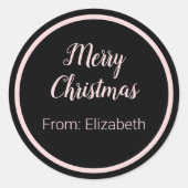 Vrolijk Kerstscript Bord Roze & Zwarte Naam Ronde Sticker (Voorkant)