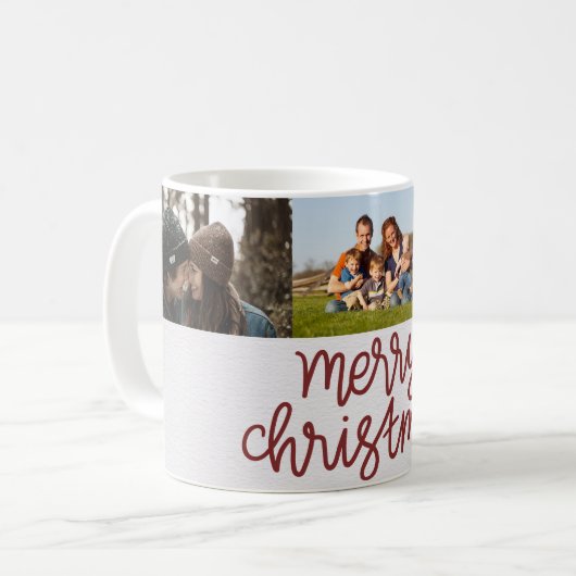Vrolijk kerstscript drie foto koffiemok (Voorkant links)