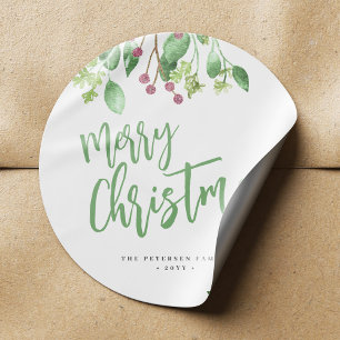 Vrolijk kerstscript eenvoudig modern elegant ronde sticker