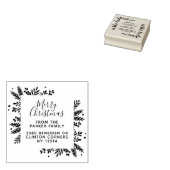 Vrolijk kerstscript en Greenery Return-adres Rubberstempel (Gestempeld)