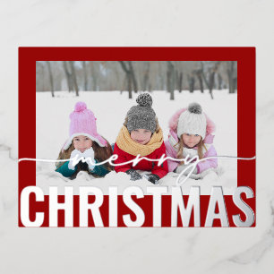 Vrolijk Kerstscript Foto Eenvoudig Modern Folie Feestdagen Briefkaart