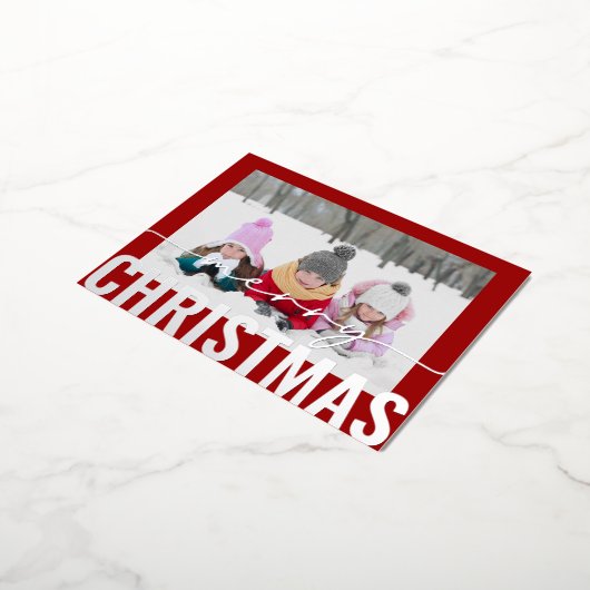 Vrolijk Kerstscript Foto Eenvoudig Modern Folie Feestdagen Briefkaart (Gedraaid)
