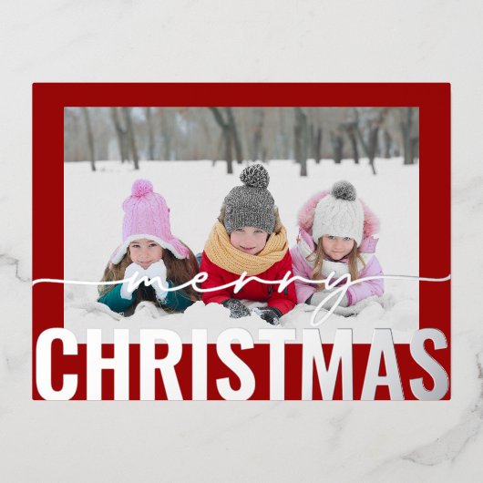 Vrolijk Kerstscript Foto Eenvoudig Modern Folie Feestdagen Briefkaart (Voorkant)