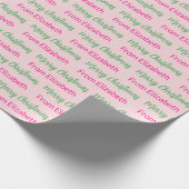 Vrolijk kerstscript Groen en Roze Giver's Naam Cadeaupapier (Hoek)