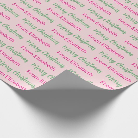 Vrolijk kerstscript Groen en Roze Giver's Naam Cadeaupapier (Hoek)