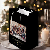 Vrolijk Kerstscript Hart Zwart en Goud Foto Medium Cadeauzakje
