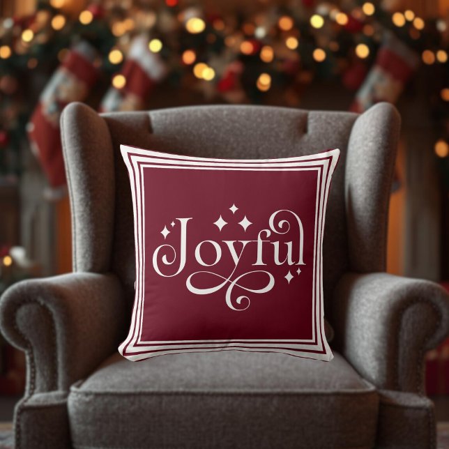 vrolijk kerstscript kussen (Christmas Joyful Script Throw Pillow)