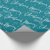 Vrolijk kerstscript met naam Blauwgroen goud Cadeaupapier (Hoek)