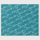 Vrolijk kerstscript met naam Blauwgroen goud Cadeaupapier (Vlak)