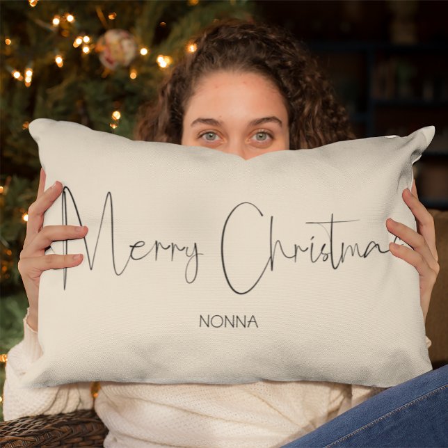 Vrolijk kerstscript | Minimalistisch kerstfeest Kussen (Creator heeft geüpload)