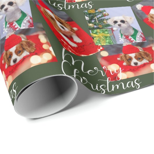 Vrolijk kerstscript Modern 3 Foto aangepast Cadeaupapier (Rol Hoek)