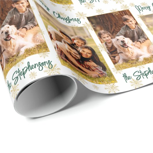 Vrolijk Kerstscript Naam Groen Goud Cadeaupapier (Rol Hoek)