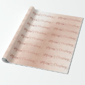 Vrolijk kerstscript Pastel Roze Rose Gold Stars Cadeaupapier (Uitgerold)