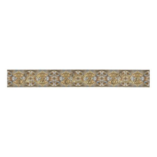 Vrolijk kerstscript Pattern Gold en Silver Grosgrain Lint (Voorkant)