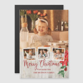 Vrolijk kerstscript, Poinsettia, Rustic 4-foto (Voorkant / Achterkant)