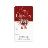 Vrolijk kerstscript Red Bow TO/FROM Gift Label (Voorkant)