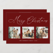 Vrolijk kerstscript rood 2 Multi Photo Collage H Feestdagenkaart (Voorkant / Achterkant)