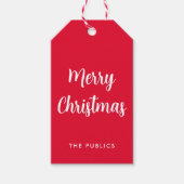  vrolijk kerstscript rood en wit cadeaulabel (Voorkant)