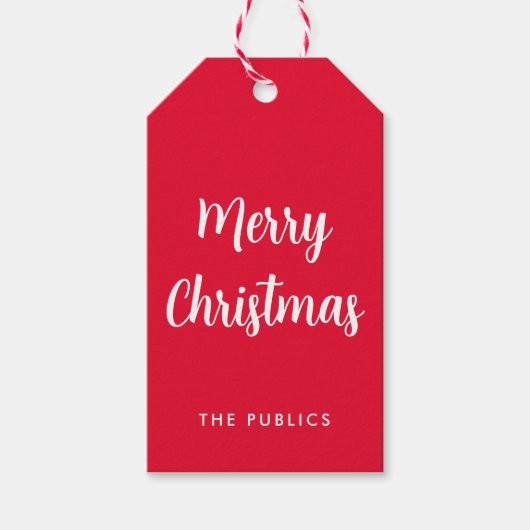  vrolijk kerstscript rood en wit cadeaulabel (Voorkant)