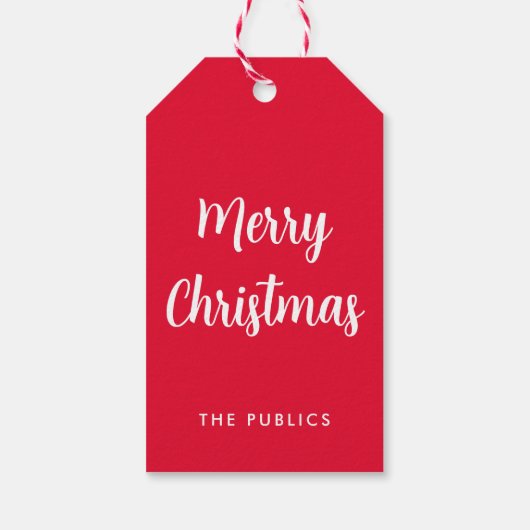  vrolijk kerstscript rood en wit cadeaulabel (Achterkant)