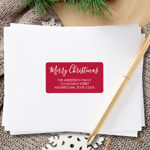 Vrolijk kerstscript rood retouradres etiket