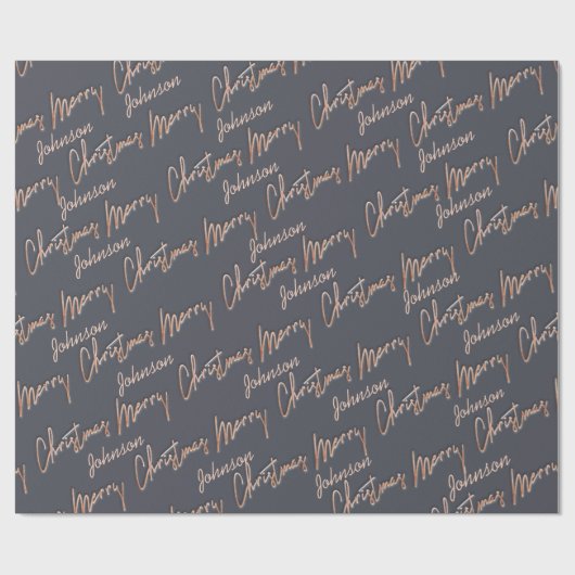 Vrolijk kerstscript Roos Gold Script op naam grijs Cadeaupapier (Vlak)