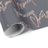 Vrolijk kerstscript Roos Gold Script op naam grijs Cadeaupapier (Rol Hoek)