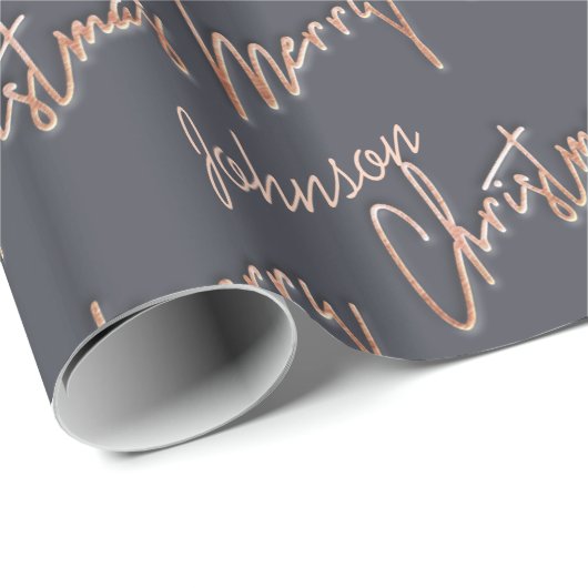 Vrolijk kerstscript Roos Gold Script op naam grijs Cadeaupapier (Rol Hoek)