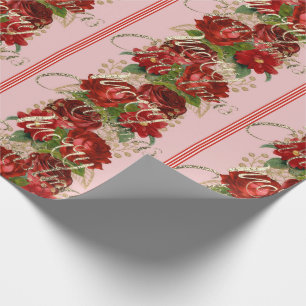 Vrolijk kerstscript Rozen rood goud marmer roze Cadeaupapier