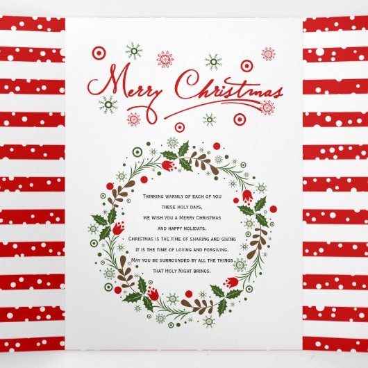 Vrolijk kerstscript typografie en kransfoto drieluik wenskaart (Binnenkant midden)