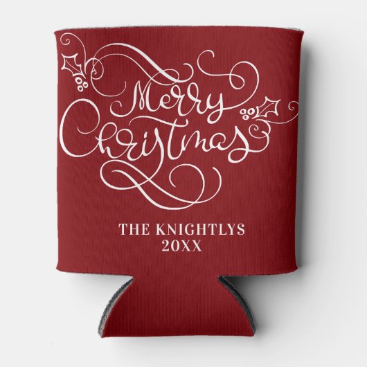 Vrolijk kerstscript Typografie Uw kleur Blikjeskoeler (Voorkant)