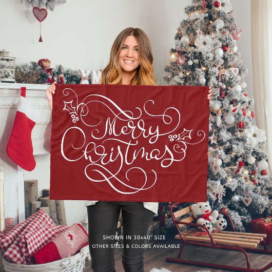 Vrolijk kerstscript Typografie Uw kleur Fleece Deken