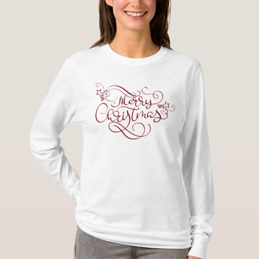 Vrolijk kerstscript Typografie Uw kleur T-shirt (Voorkant)