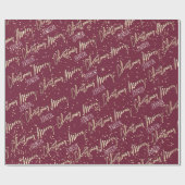 Vrolijk kerstscript uit naam Royal Red Gold Cadeaupapier (Vlak)