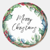 Vrolijk kerstscript vakantie krans ronde sticker (Voorkant)