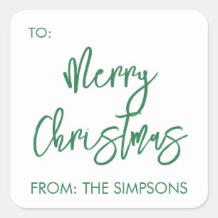 Vrolijk kerstscript van modern minimalistisch vierkante sticker